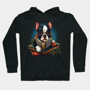 Boston Terrier Reads Book Hoodie